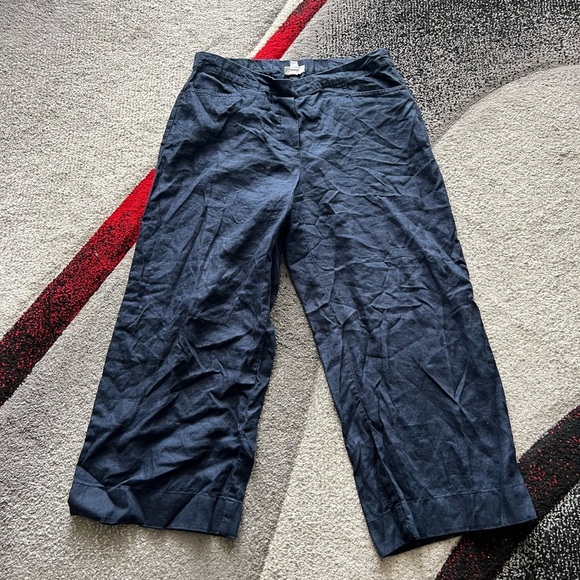 J. Jill Navy Linen Cropped Wide Leg Pants - Picture 1 of 4